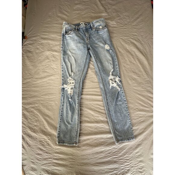 Eunina Womens Jeans 5 Mid rise girlfriend distressed cotton straight‎ leg zipper - Picture 1 of 10